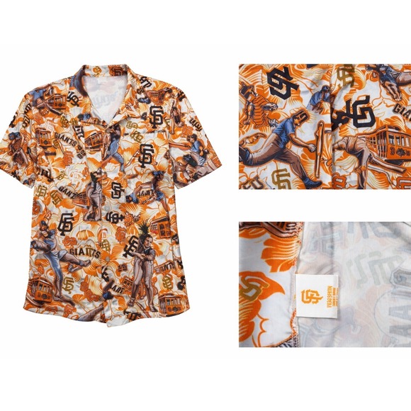 San Francisco Giants MLB All Over Print Button Up Shirt Orange Mens XL SF Cable - Picture 2 of 6